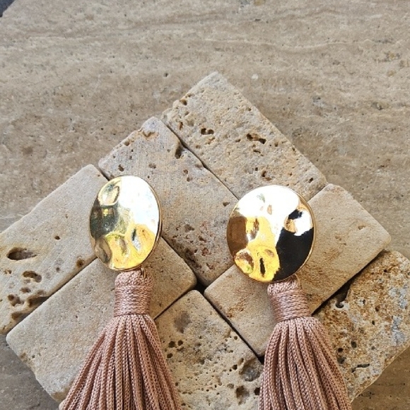 Gold and Tan Tassle Earrings - Picture 4 of 6
